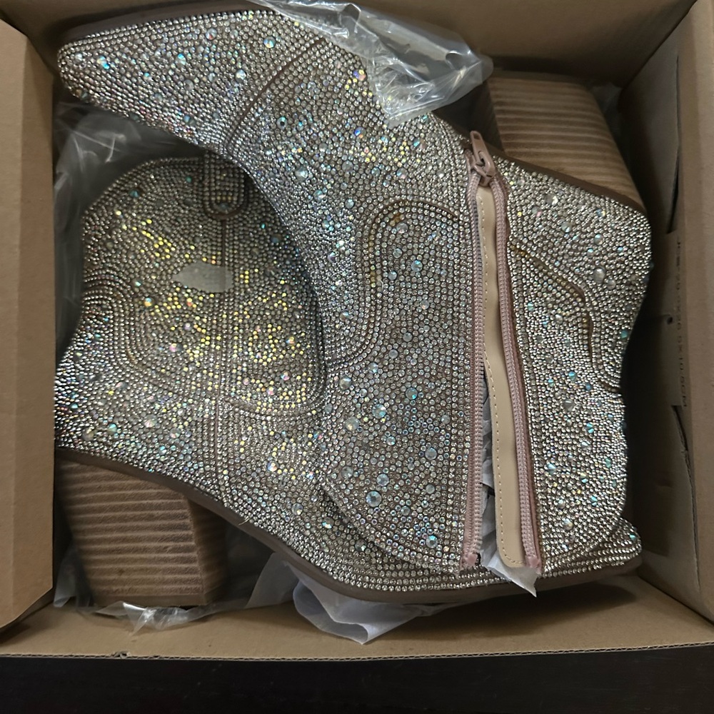 Free People Silver Ankle Boots with Rhinestones